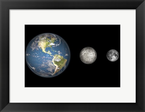 Framed Artist&#39;s Concept of the Earth, Mercury, and Earth&#39;s moon to Scale Print
