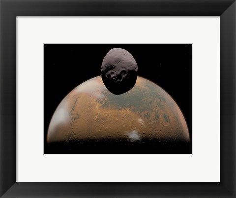 Framed Artist&#39;s Concept of Mars and its Tiny Moon Phobos Print