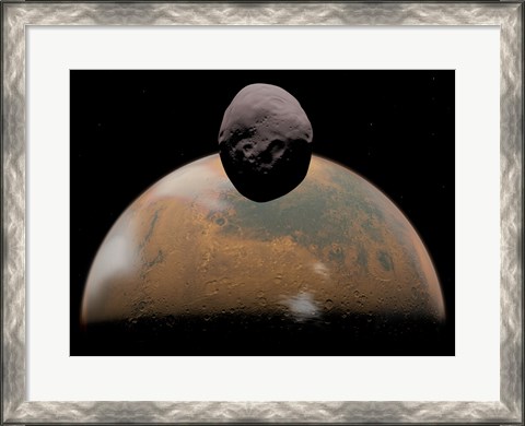 Framed Artist&#39;s Concept of Mars and its Tiny Moon Phobos Print