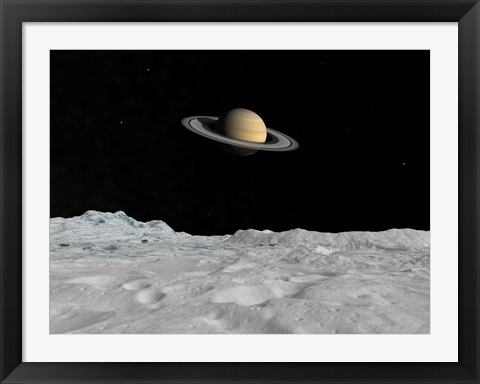 Framed Artist&#39;s concept of Saturn as seen from the Surface of its Moon Lapetus Print