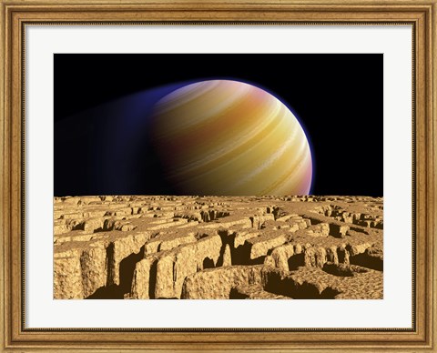 Framed Artist&#39;s concept of Extrasolar Planet Tau Bootis b over a Hypothetical Moon Print