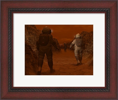 Framed Artist&#39;s concept of Astronauts Exploring a Dry Gully on Saturn&#39;s Moon Titan Print