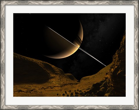 Framed Illustration of Saturn from the icy surface of Enceladus Print