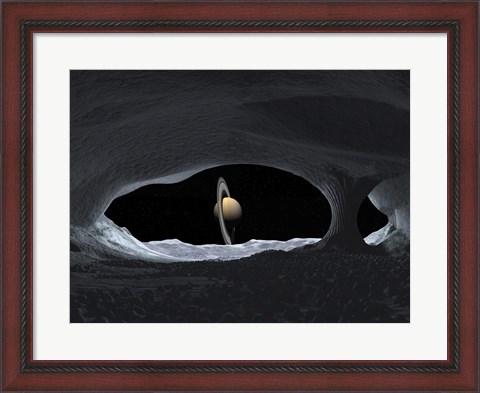 Framed Artist&#39;s Concept of how Saturn might appear from within a Hypothetical Ice Cave on Lapetus Print