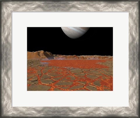 Framed Artist&#39;s concept of a view Across a Pool of Lava on the Surface of Lo, Towards Jupiter Print