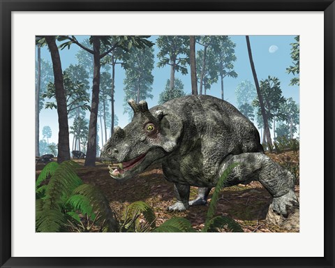 Framed Herbivorous Dinocephalian Therapsid Grazes on a Hilltop Print