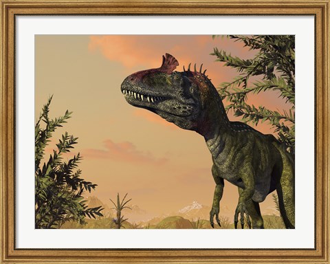 Framed Artist&#39;s Concept of Cryolophosaurus Print
