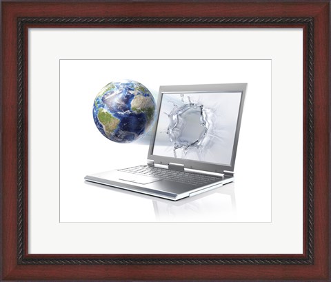 Framed Planet Earth Globe Coming Out From a Laptop Computer Print