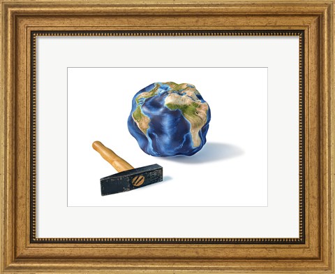 Framed Planet Earth Smashed by a Hammer Print