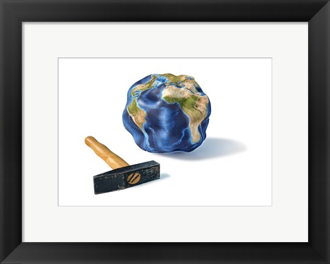 Framed Planet Earth Smashed by a Hammer Print