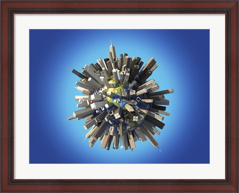 Framed Planet Earth Covered by Huge Skyscrapers and Buildings Print