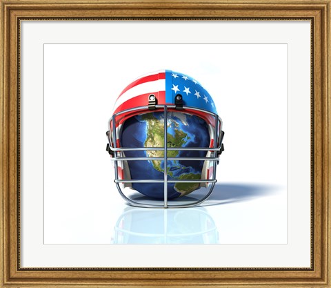 Framed Planet Earth Protected by an American Football Helmet Print