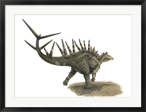 Framed Pencil Drawing of Kentrosaurus Aethiopicus on Yellow paper Print