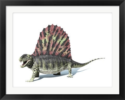 Framed 3D Rendering of a Dimetrodon Dinosaur Print