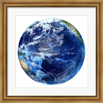 Framed 3D rendering of Planet Earth, Centered on the Pacific Ocean Print