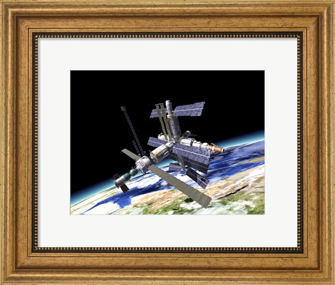 Framed Space Station in Orbit Around Earth Print