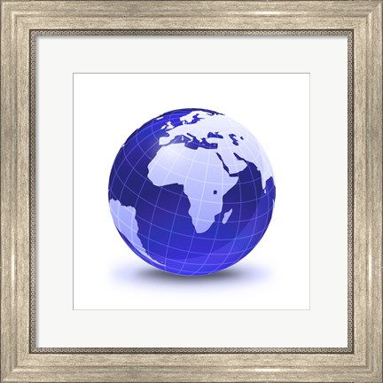 Framed Stylized Earth globe with Grid, showing Africa and Eastern Europe Print