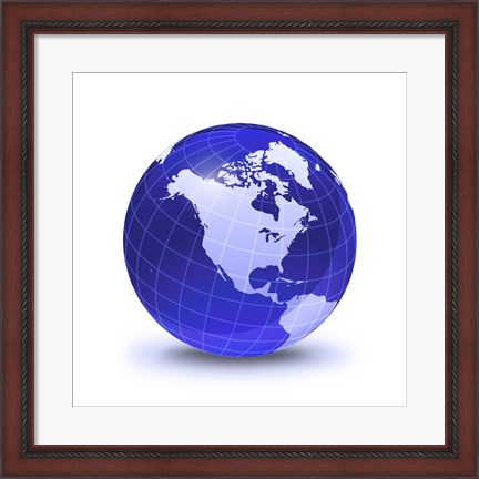 Framed Stylized Earth Globe with Grid, showing North America Print