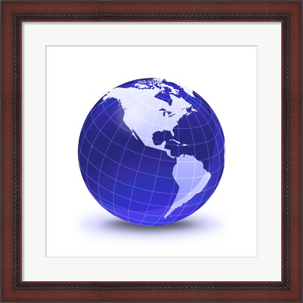 Framed Stylized Earth Globe with Grid, Showing North America and South America Print