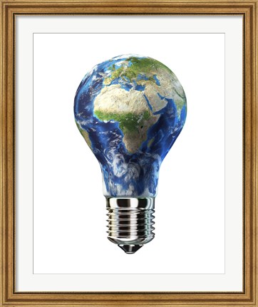Framed Light Bulb with Planet Earth inside Glass, Africa and Europe view Print
