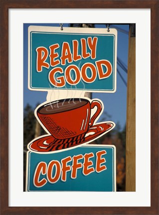 Framed Coffee Sign on Vancouver Island, British Columbia, Canada Print