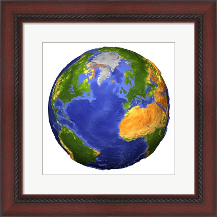 Framed Full view of the Earth Showing Topographic Data Print
