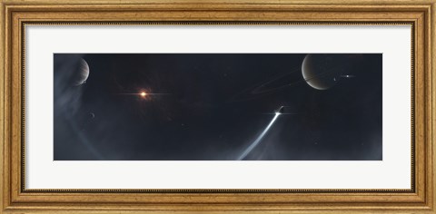 Framed Spaceship Escaping from a Sun which is about to Implode Print