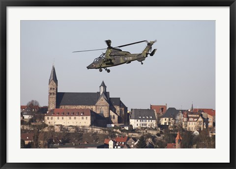 Framed German Tiger Eurocopter Flying Over the Town of Fritzlar, Germany Print