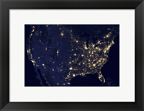 Framed City Lights of the United States at Night Print