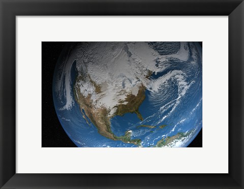 Framed Ful Earth Showing Simulated Clouds over North America Print