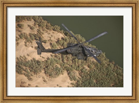 Framed AH-64D Apache Helicopter in Flight Print