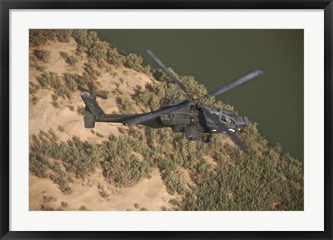 Framed AH-64D Apache Helicopter in Flight Print