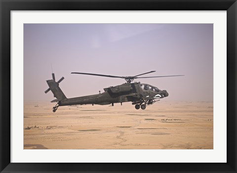 Framed AH-64D Apache Helicopter on a Mission Print