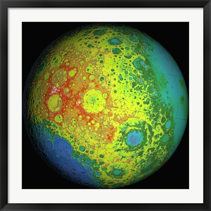 Framed Lunar Topography Globe Print