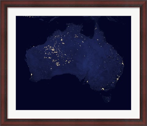 Framed Satellite View Showing the Night Lights of Australia Print