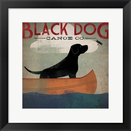 Framed Black Dog Canoe Print