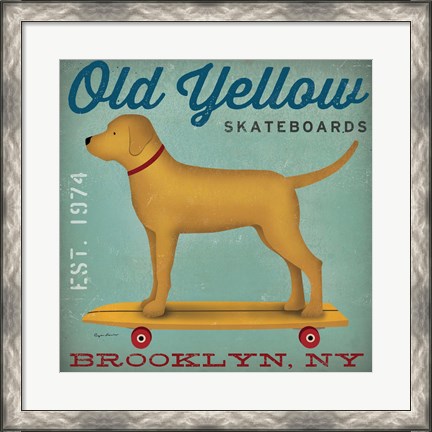 Framed Golden Dog on Skateboard Print