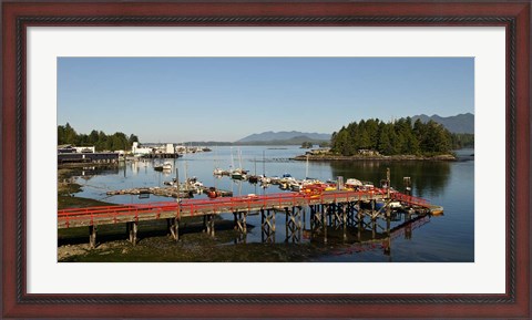 Framed Dock and harbor, Tofino, Vancouver Island, British Columbia Print