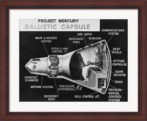 Framed Cutaway Drawing of the Project Mercury Ballistic Capsule Print