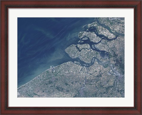 Framed Satellite view of the Belgium Coastline Print