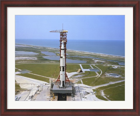 Framed Aerial view of the Apollo 15 Spacecraft on its Launch Pad Print