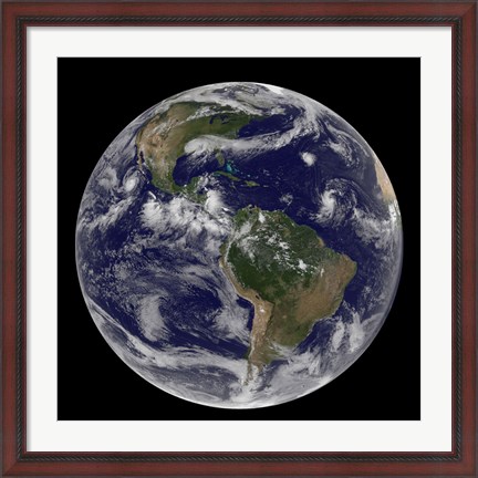 Framed Full Earth Showing Various Tropical Storm Systems Print