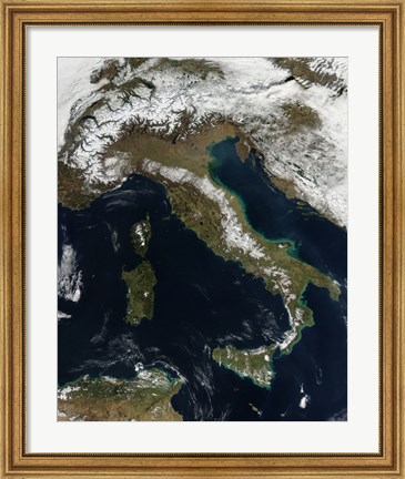 Framed Satellite View of Snow in Italy Print