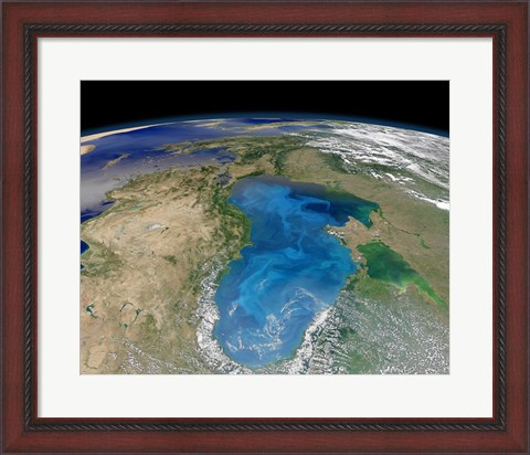 Framed Satellite view of Swirling Blue Phytoplankton Bloom in the Black Sea Print
