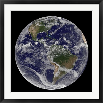 Framed Full Earth Showing North America and South America with clouds Print