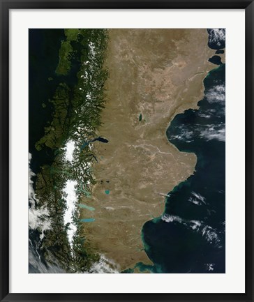 Framed Satellite View of the Patagonia Region in South America Print