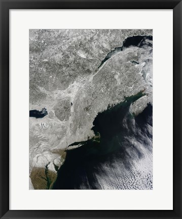 Framed Satellite View of Snow in the Northeastern United States Print