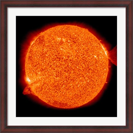 Framed Two Solar Prominences Erupt from the Sun Print