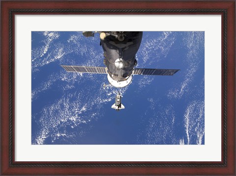 Framed Space Shuttle Discovery approaches the International Space Station Print