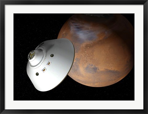 Framed Artist&#39;s Concept of an Aeroshell-Encased Spacecraft Approaching Mars Print
